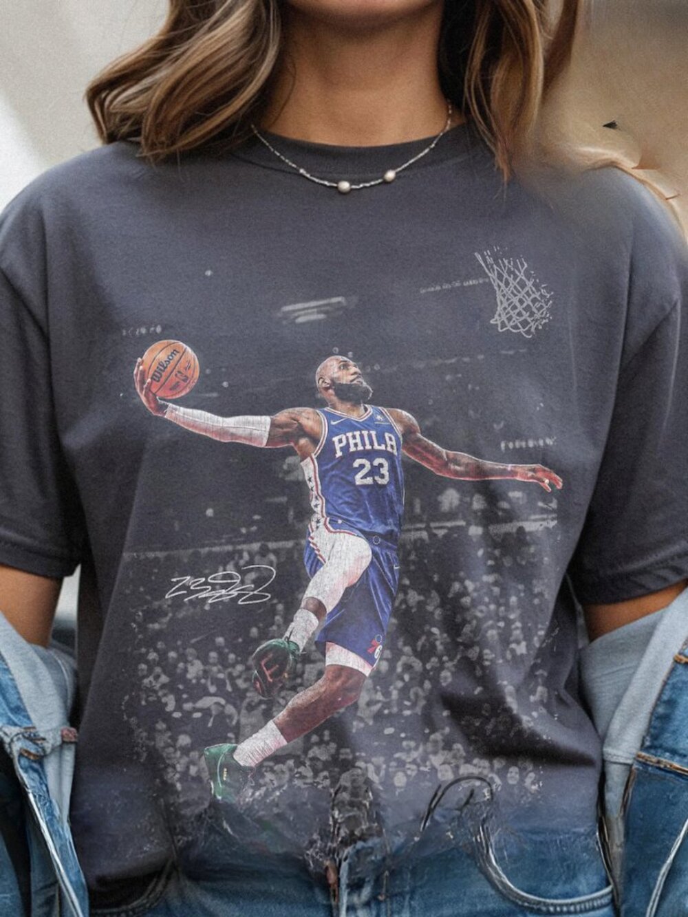 LeBron James Philadelphia 76ers PHILA 23 Faded Black Graphic Tee